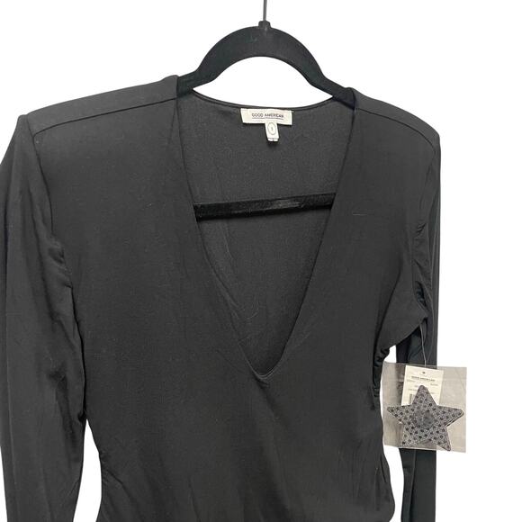 NWT Good American Low Down Deep V Bodysuit Black Long Sleeve Womens 3 / US Large - Picture 2 of 7